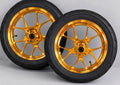 14 inch CNC gold supermoto wheels and tires.