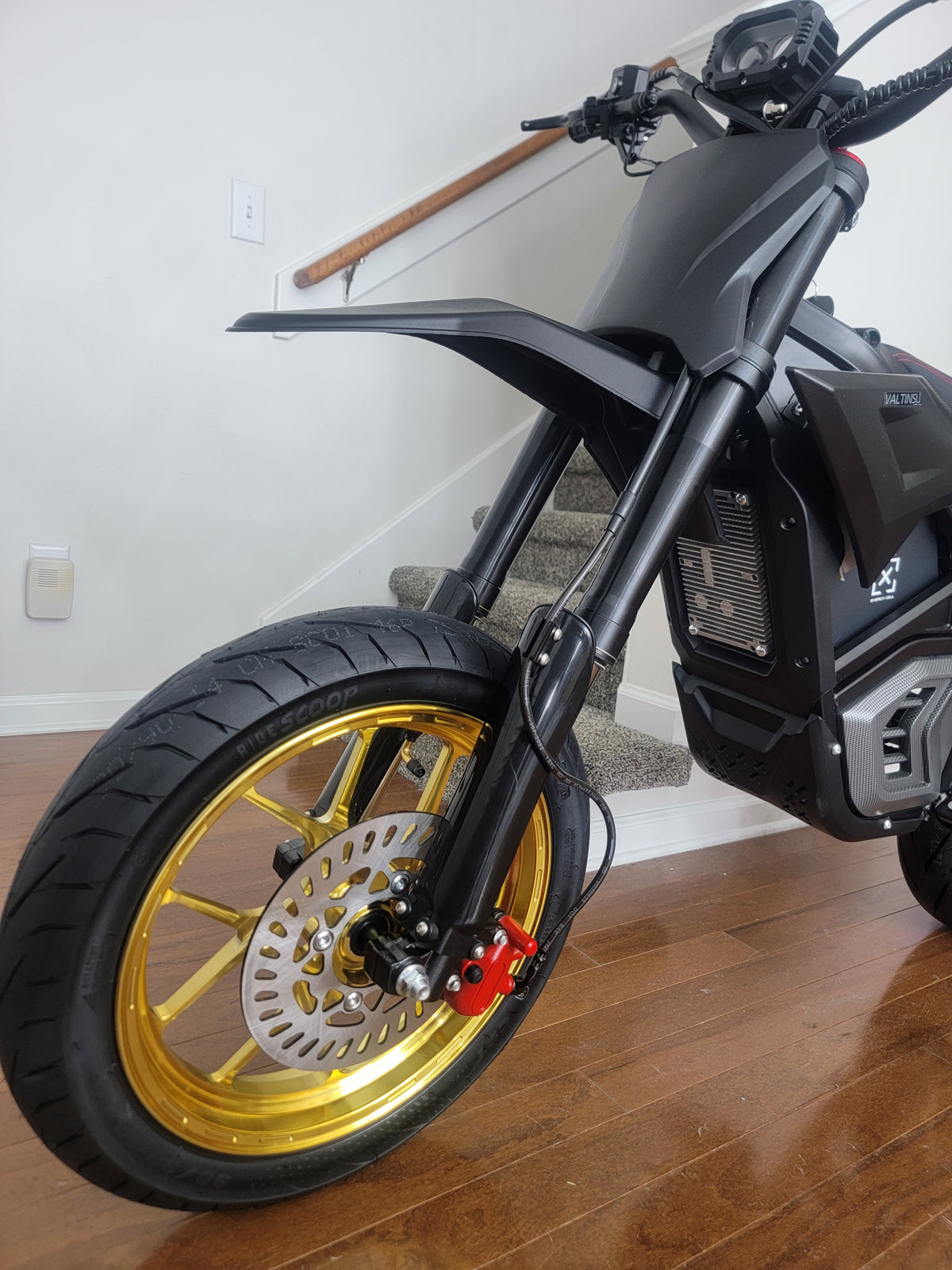 14 inch CNC gold supermoto wheels and tires.