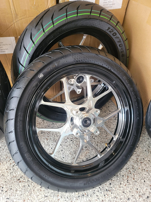 14 inch CNC silver with black lip supermotos